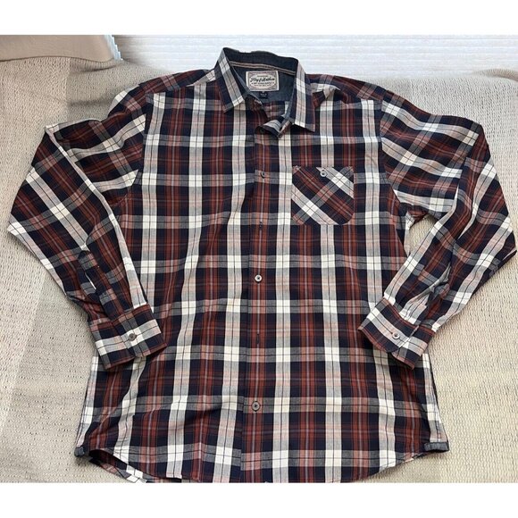 Flag & Anthem Mens Plaid Shirt Button Up Medium Navy Red White Long Slv - Picture 4 of 12